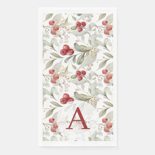 Red Berry Cranberry Branches Mit Monogramm Weihnac Serviette (Vorderseite)