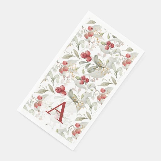 Red Berry Cranberry Branches Mit Monogramm Weihnac Serviette (Ecke)