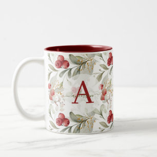 Red Berry Cranberry Branches Mit Monogramm Weihnac Zweifarbige Tasse