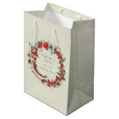 Red Berry+Eukalyptus Christmas/Holiday Vielen Dank Mittlere Geschenktüte (Vorderseite Schrägansicht)