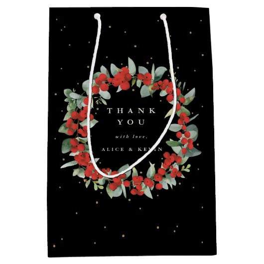 Red Berry+Eukalyptus Christmas/Holiday Vielen Dank Mittlere Geschenktüte (Vorderseite)