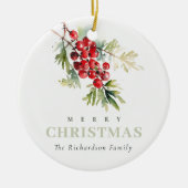 Red Berry Fir Winter Christmas Foliage Foto Keramik Ornament (Vorne)
