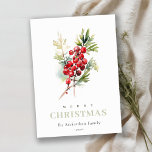 Red Berry Fir Winter Christmas Foliage Wasserfarbe Feiertagskarte<br><div class="desc">Wenn Sie weitere Anpassungen benötigen,  schreiben Sie mir bitte an yellowfebstudio@gmail.com.</div>