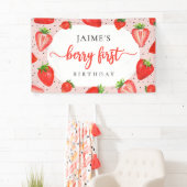 Red Berry First Birthday Strawberry Girl Birthday Banner (Insitu)
