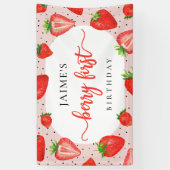 Red Berry First Birthday Strawberry Girl Birthday Banner (Vertikal)