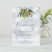 Red Berry Floral QR Code Winter Wedding Einladung (Stehend Vorderseite)