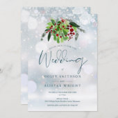 Red Berry Floral QR Code Winter Wedding Einladung (Vorne/Hinten)