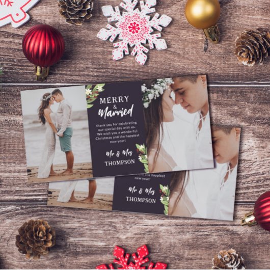 Red Berry Floral Twigs Merry Married Christmas Dankeskarte