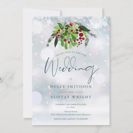 Red Berry Floral Winter Wedding Einladung (Vorderseite)