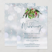 Red Berry Floral Winter Wedding Einladung (Vorne/Hinten)