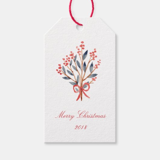 Red Berry Foliage Weihnachten Geschenkanhänger (Vorderseite)