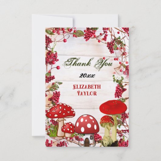 Red Berry Garden Toadstool Grüne Landschaft Mushro Dankeskarte (Vorderseite)