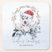 Red Berry Gold Wreath Siberian Husky Dog Weihnacht Rechteckiger Pappuntersetzer (Vorderseite)