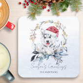 Red Berry Gold Wreath Siberian Husky Dog Weihnacht Rechteckiger Pappuntersetzer