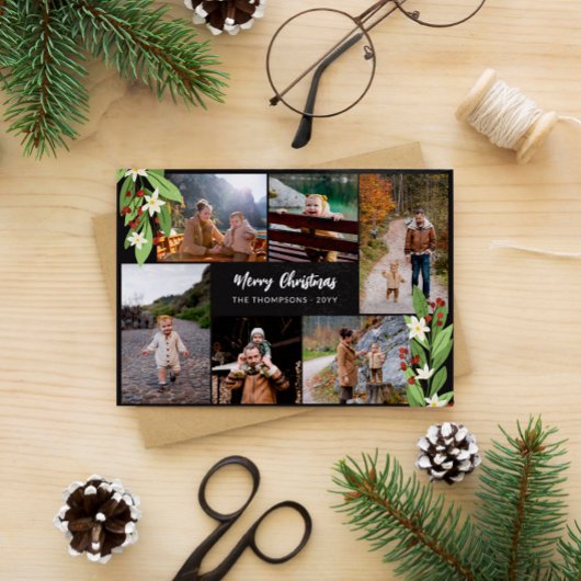 Red Berry Greenery Foto Collage Frohe Weihnachten