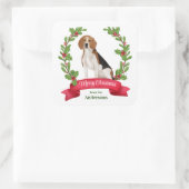 Red Berry Holly Banner Beagle Weihnachten Quadratischer Aufkleber (Tasche)