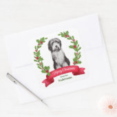 Red Berry Holly Banner Beardie Dog Weihnachten Quadratischer Aufkleber (Umschlag)