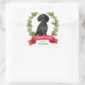 Red Berry Holly Banner Dackel Weihnachten Quadratischer Aufkleber (Tasche)