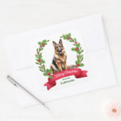 Red Berry Holly Banner German Shepherd Weihnachten Quadratischer Aufkleber (Umschlag)