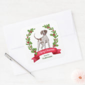 Red Berry Holly Banner Pointer Dog Weihnachten Quadratischer Aufkleber (Umschlag)