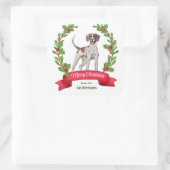 Red Berry Holly Banner Pointer Dog Weihnachten Quadratischer Aufkleber (Tasche)