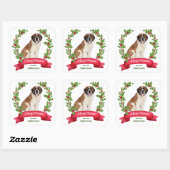 Red Berry Holly Banner St Bernard Dog Weihnachten Quadratischer Aufkleber (Blatt)