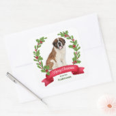 Red Berry Holly Banner St Bernard Dog Weihnachten Quadratischer Aufkleber (Umschlag)