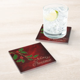 Red Berry Holly Christmas Glasuntersetzer