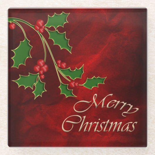 Red Berry Holly Christmas Glasuntersetzer (Vorderseite)