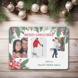 Red Berry Holly Evergreen Border Foto Template Feiertagskarte