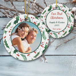 Red Berry Holly Foto Template Unser erstes Weihnac Keramik Ornament