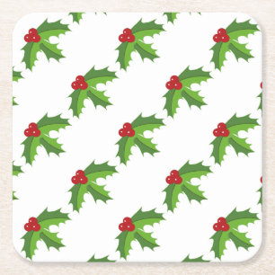 Red Berry Holly Rechteckiger Pappuntersetzer