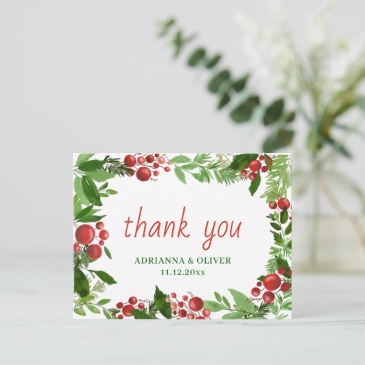 Red Berry Holly Verlasst Weihnachten Hochzeit Viel Postkarte (Stehend Vorderseite)