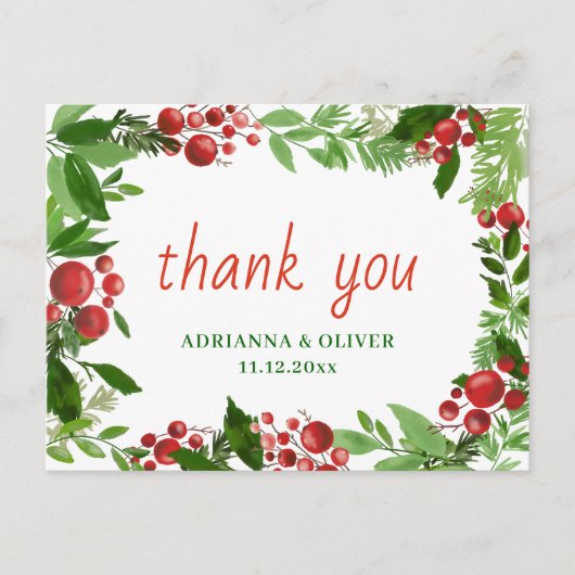 Red Berry Holly Verlasst Weihnachten Hochzeit Viel Postkarte (Vorderseite)