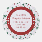 Red Berry Pattern Einführung Baby 1. Weihnachten Ornament Karte (Rückseite)