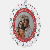 Red Berry Pattern Erste Weihnachtsfamilie Adoptier Ornament Karte (Links)