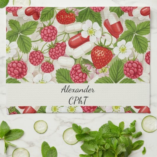 Red Berry & Pills Pharmacy Kitchen Geschirrtuch (Gefaltet)
