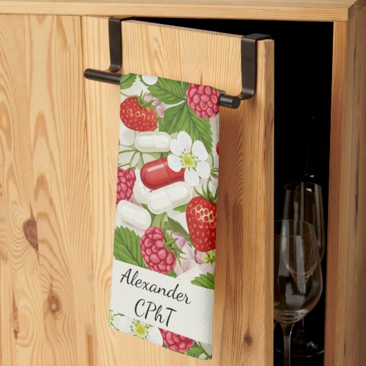 Red Berry & Pills Pharmacy Kitchen Geschirrtuch (Drittel gefaltet)