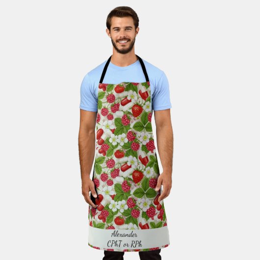 Red Berry & Pills Pharmacy Kitchen Schürze (Getragen)