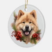 Red Berry Pine Shiba Inu Dog Keramik Ornament (Links)