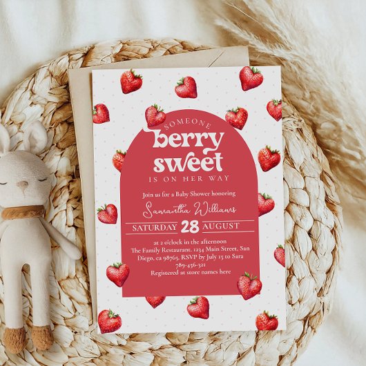 Red Berry Sweet Strawberry Girl Baby Dusche Einladung