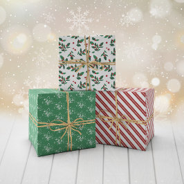 Red Berry Twigs Mixed Christmas Patterns Geschenkpapier Set