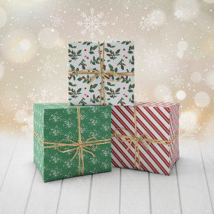 Red Berry Twigs Mixed Christmas Patterns Geschenkpapier Set