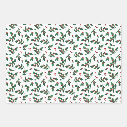 Red Berry Twigs Mixed Christmas Patterns Geschenkpapier Set (Vorderseite)