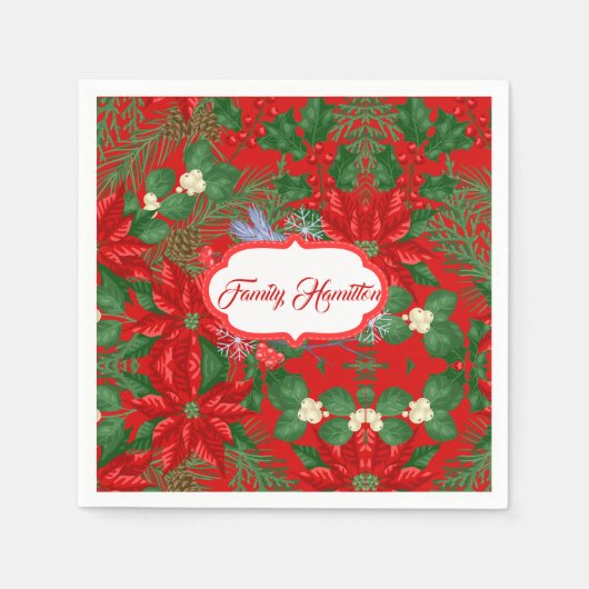 Red Berry und Oliven grün Weihnachten Serviette (Vorderseite)