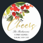 RED BERRY WATERCOLOR CHRISTMAS CHEERS ADRESSE RUNDER AUFKLEBER<br><div class="desc">EINZIGARTIGE,  MODERNE,  ZEITGENÖSSISCHE,  TRENDY,  MINIMAL,  BOLD,  BRIGHT,  FUN,  CHEERFUL Produktpalette und koordinierte Kollektionen. Hoffe,  dass du...  Für weitere Anpassungen oder andere passende Artikel kontaktieren Sie mich bitte unter yellowfebstudio@gmail.com</div>