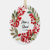 Red Berry Wreath Christmas Keramik Ornament (Rechts)