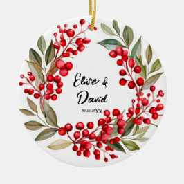 Red Berry Wreath Christmas Keramik Ornament