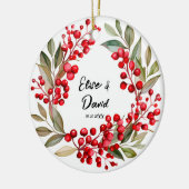 Red Berry Wreath Christmas Keramik Ornament (Links)
