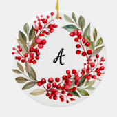 Red Berry Wreath Christmas Keramik Ornament (Hinten)